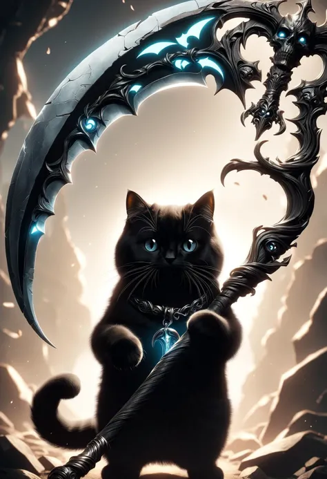 cute cat holding a DonM5cy7h3XL scythe, creascent blade, anime <lora:DonM5cy7h3XL-v1.1-000006:0.8>