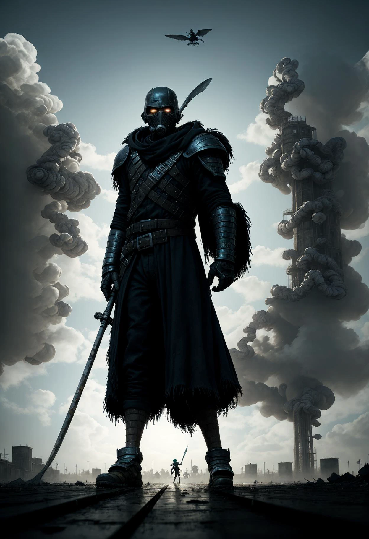 DonM5cy7h3XL scythe,wings,inertia,supramolecular chemistry,pollution,shrouded in swirling mists of toxic gas,advances relentlessly through a war-torn cityscape,its heavy footfalls echoing ominously against the crumbling ruins of civilization,<lora:DonM5cy7h3XL-v1.1-000006:0.5>,<lora:DonMDr4g0nXL-v2rb:0.5>,<lora:Soul_Knight_SDXL_-_By_HailoKnight:0.45>,soul knight,<lora:ral-dissolve:0.6>,ral-dissolve,bsft,