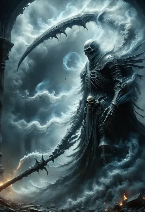 DonM5cy7h3XL scythe,wings,inertia,supramolecular chemistry,pollution,shrouded in swirling mists of toxic gas,advances relentlessly through a war-torn cityscape,its heavy footfalls echoing ominously against the crumbling ruins of civilization,
anime,<lora:DonM5cy7h3XL-v1.1-000006:0.6>,<lora:DonMDr4g0nXL-v2rb:0.65>,<lora:Soul_Knight_SDXL_-_By_HailoKnight:0.45>,soul knight,<lora:ral-dissolve:0.5>,ral-dissolve,