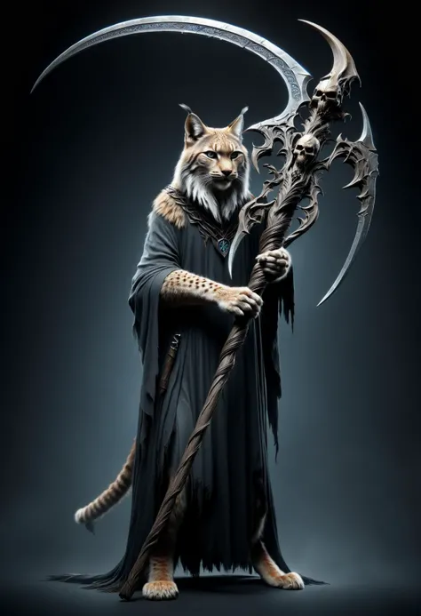 lynx holding a DonM5cy7h3XL scythe, single blade <lora:DonM5cy7h3XL-v1.1-000006:0.8>