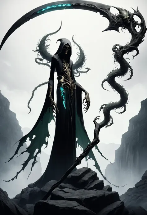 african tribal man, black skin, glow red eyes, shadow, black aura, long legs, long arms, long fingers, monstruous, entity, full body, white background