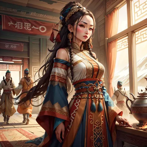 <lora:MongolPunkAI:.8> MongolPunkAI
dress on woman  , detailed, intricate