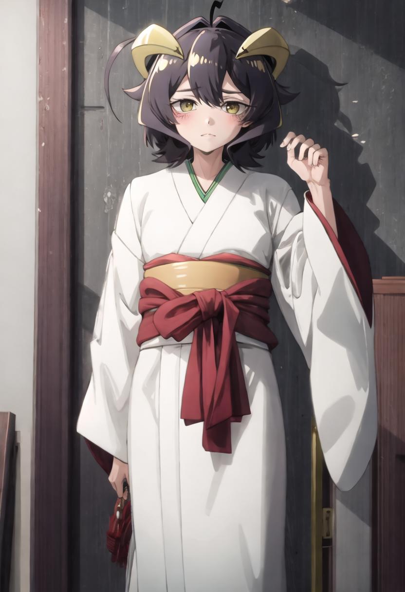 Anime girl in kimono outfit standing in front of a door - SeaArt AI
