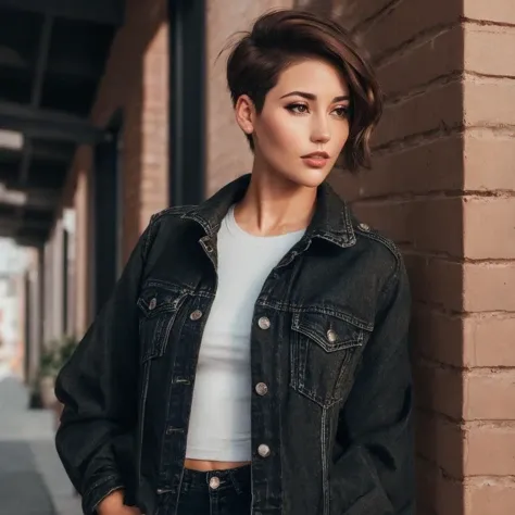<lora:LauraJaneDunkerley:0.7> LauraJaneDunkerley, 1girl, brunette, ((short hair)), beautiful, ((brown eyes)), skinny, apartment, whole body, black denim outfit, outside,, <lora:more_details:0.3> <lora:GoodHands-vanilla:0.7> fingernails, realistic, (masterpiece, high res, photorealistic)