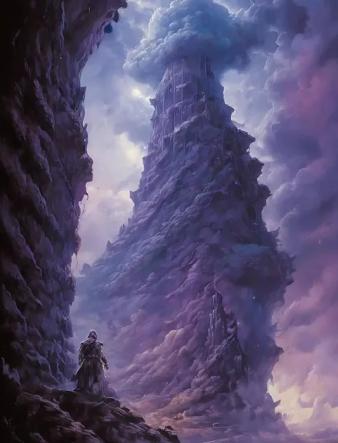 retroart illustration ,john horne eldorado by mikel roberts, in the style of sci-fi landscapes, sky-blue and purple, poster art, nightcore, gravity-defying architecture, dark fantasy, dusty piles, <lora:Retro_Art_XL-000008:1>