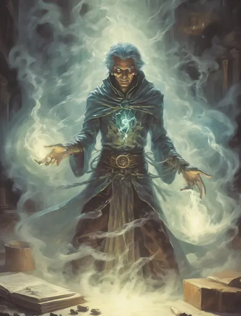 retroart illustration,a magician making electric spell , in the style of tenebrism mastery, uncanny and eerie, d&d, intense movement expression, non-representational  , <lora:Retro_Art_XL-000008:0.8>