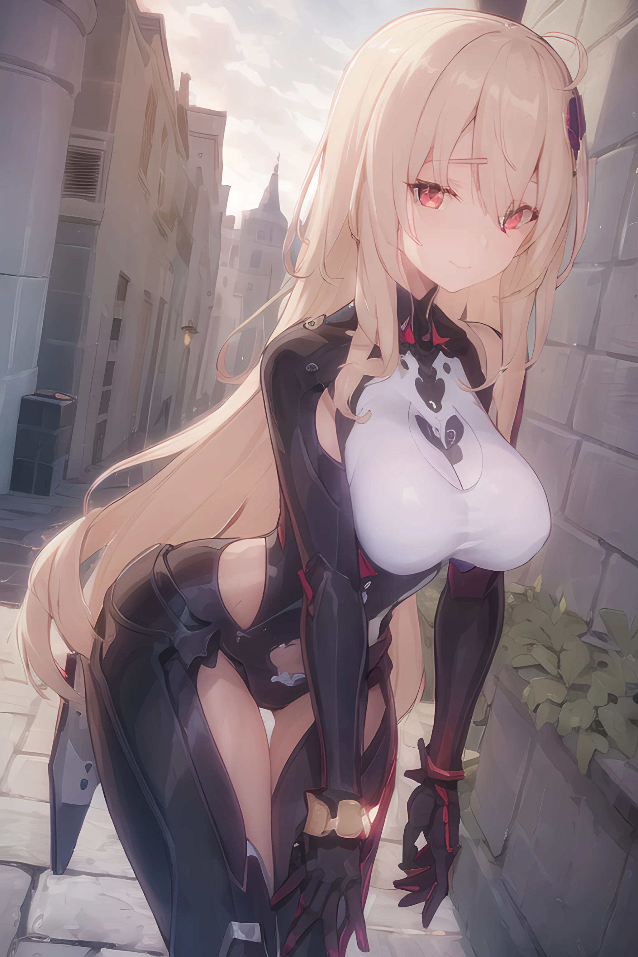 masterpiece, (photorealistic:1.1), best quality, beautiful lighting, detailed, full_body, solo, sex smile, Nemesis, bangs cover left eye, (street), <lora:Nemesis_TOF_v1.3:1>