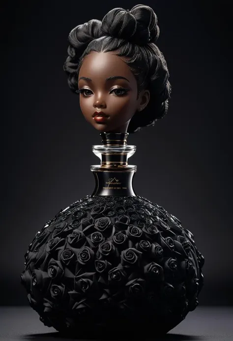 perfume bottle shaped as young black woman full of love inside