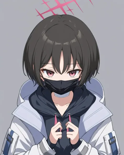 misaki \(blue archive\),1girl, mask_pull, solo, halo, black_mask, black_hoodie, simple_background, looking_at_viewer, grey_background, long_sleeves, upper_body, white_coat, hood_down, white_jacket, hooded_coat, surgical_mask, pulled_by_self, open_clothes
<lora:misaki_(blue_archive)_image247_2023-11-28:1>halo. gorgeous,key visual, vibrant, studio anime,award-winning, professional, highly detailed,high budget, cinemascope
