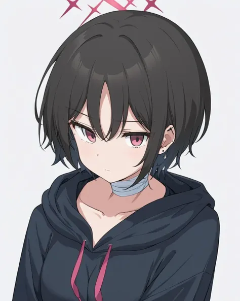 misaki \(blue archive\),bandaged_neck, 1girl, black_hoodie, solo, stud_earrings, halo, ear_piercing, looking_at_viewer, long_sleeves, white_background, upper_body, closed_mouth, simple_background, hood_down, spoken_ellipsis, collarbone, sleeves_past_wrists
<lora:misaki_(blue_archive)_image247_2023-11-28:1>halo. gorgeous,key visual, vibrant, studio anime,award-winning, professional, highly detailed,high budget, cinemascope