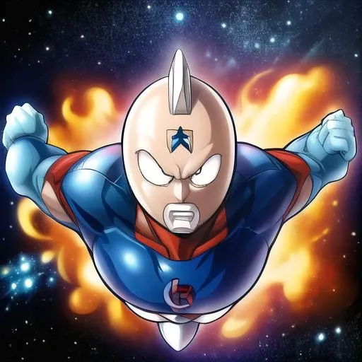 masterpiece, best quality,ultra detail, <lora:anmnr01:0.3> <lora:add_detail:0.5>,<lora:GoodHands-vanilla:0.8>,<lora:Ultraman_Rise_v2:0.8>, <lora:kinnikumanV1:0.8>,kinnikuman,intense close-up, solo, (clenched hand:1.4), simple background, space, looking at viewer, upper body, flying, (rising fist for viewer) (Ultraman_Rise:1.75 )