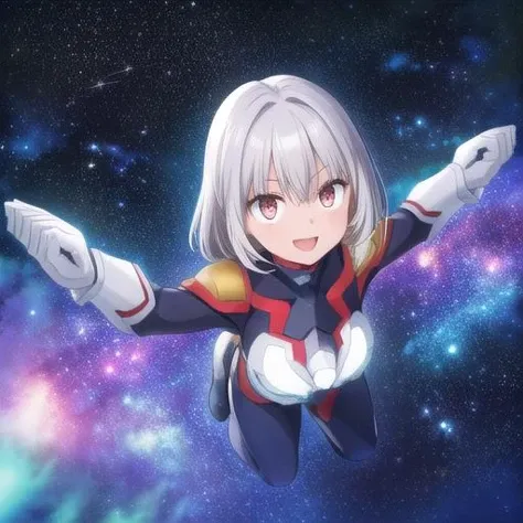 masterpiece, best quality,ultra detail, <lora:anmnr01:0.3> <lora:add_detail:0.5>,<lora:GoodHands-vanilla:0.8>,<lora:Ultraman_Rise_v2:0.7>, <lora:AkaneS:0.7>,akanes,girl,intense close-up, solo, simple background, space, looking at viewer, upper body, flying, (rising hand for viewer:1.5) (Ultraman_Rise:1.75 ) ,smile ,open mouth