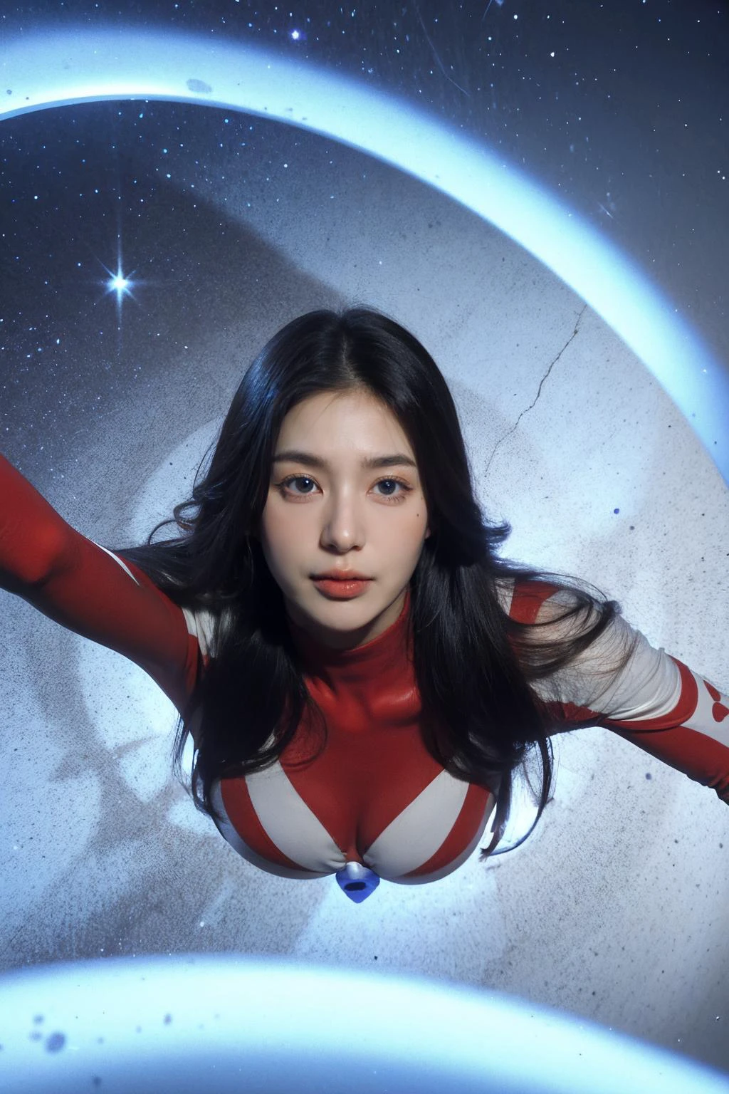 highres, 8k, absurdres, realistic, (Ultraman_Rise:1.5), (tokusatsu:1.3), flying, CN Girl6, 1girl, (black hair), (looking at viewer), ((long hair)), medium breasts, ((blue eyes)), ((close up)),
<lora:Stunning Beauty - 002:0.2>, glowing, clenched hand
<lora:Ultraman_Rise_v2-000005:0.8>
