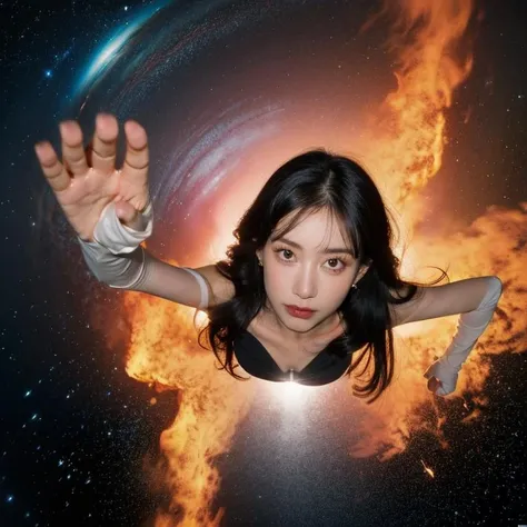 highres, 8k, absurdres, solo, (1girl:1.75), breasts, long hair, black hair, Spider_Pig, solo, flying, from above, (Ultraman_Rise:1.5), clenched hand, fist, simple background, space, sexy leggings, (black laced bra:1.3), nsfw, (tokusatsu:1.3), looking at viewer, upper body,
<lora:Ultraman_Rise_v2-000005:0.65>,<lora:JP_Girl-000011:0.35>