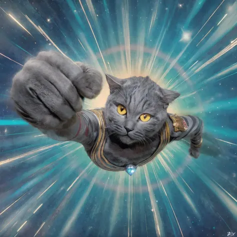highres, 8k, absurdres, solo, 1cat, non_human, cat, (Chartreux:1.5), solo, from above, (Ultraman_Rise:1.75), (clenched hand:1.4), simple background, space, looking at viewer, upper body,(c4ttitude:1.2), flying cat, flying,
((tokusatsu)),
<lora:Ultraman_Rise_v2-000005:0.75>, <lora:Chartreux_38-000002:0.4> , <lora:c4ttitudeflexver:0.35>