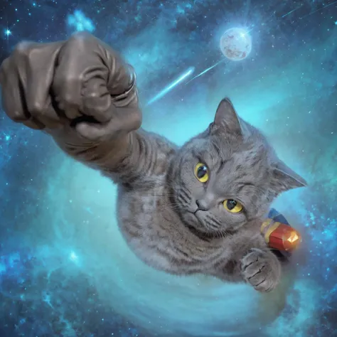 highres, 8k, absurdres, solo, 1cat, non_human, cat, (Chartreux:1.5), solo, from above, (Ultraman_Rise:1.75), (clenched hand:1.4), simple background, space, looking at viewer, upper body,(c4ttitude:1.2), flying cat, flying,
((tokusatsu)),
<lora:Ultraman_Rise_v2-000005:0.75>, <lora:Chartreux_38-000002:0.4> , <lora:c4ttitudeflexver:0.35>