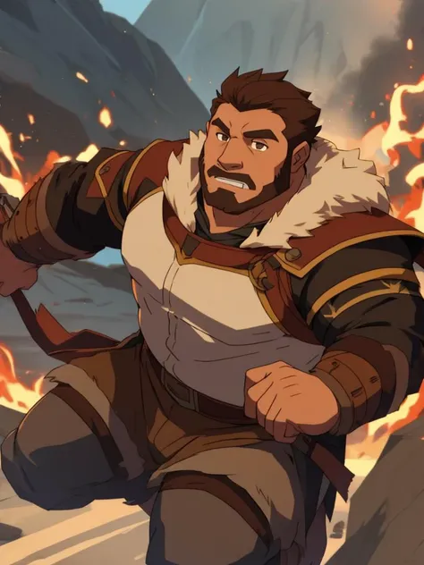 vox machina style, chubby human male, 1boy, solo, ((masterpiece)), detailed background, dynamic, (((detailed brown eyes:1)))
<lora:STYLE_vox_machina_style2:1>