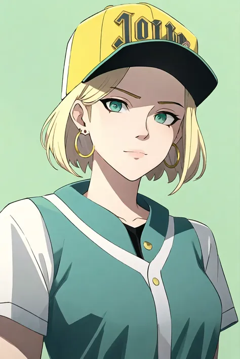 vox machina style, masterpiece, best quality, 1girl, aqua eyes, baseball cap, blonde hair, closed mouth, earrings, green background, hat, hoop earrings, jewelry, looking at viewer, shirt, short hair, simple background, solo, upper body, yellow shirt
<lora:vox_machina_style2:1.1>