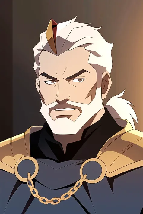 vox machina style, (very detailed background:1.5),
1boy, armor, brown background, chain, ((crown)), old, ((king)), jewelry, long hair, looking at viewer, male focus, ponytail, portrait, solo,, white hair, indoors, beard,
, ((masterpiece))
<lora:vox_machina:0.6>