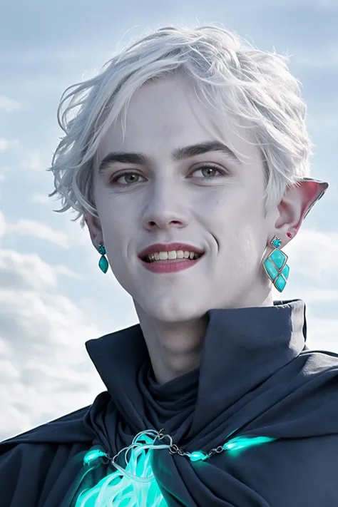 masterpiece, realistic, (photorealistic:1.4), outdoors, medieval town,
1boy, solo, male focus, (blue skin, colored skin), pointy ears, white hair, grey hair, aqua hair, jewelry, earrings, black robes, mischievous (smile), short hair, ((floating hair)), portrait, glowing hair, ((very young))
<lora:lord_of_the_rings_offset:0.5> <lora:game_of_thrones_offset:0.4>