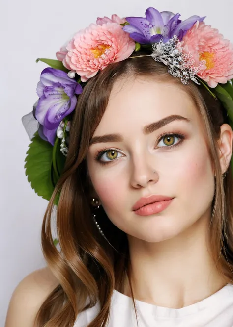 a women with flowers on her head