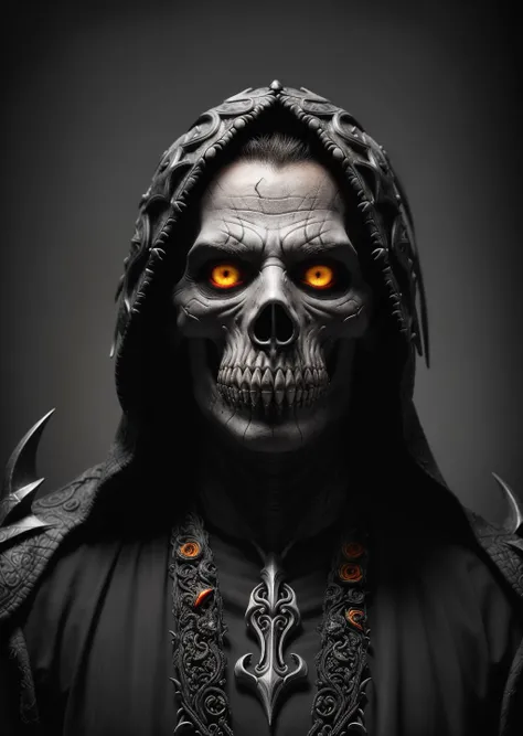 (black and dark grey, Ultra realistic, Intricate, awesome high resolution photography), (evil undead necromancer with a metal engraved grim mask made of intricate patchwork:1.25) (blazing eyes, necrotic flesh), (swirls of energy flowing around), (lots of colorful different textures:1.25) (dramatic lighting, masterpiece), Ultra Realistic, High quality, Ultra detailed, Sharp focus, 8K UHD, Ultra realism, scene, trending on Civitai)