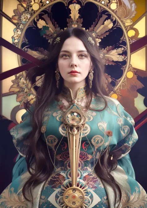 portrait of the most beautiful form of chaos, elegant, a brutalist designed, vivid colours, romanticism, by james jean, roby dwi antono, ross tran, francis bacon, michal mraz, adrian ghenie, petra cortright, gerhard richter, takato yamamoto, ashley wood, atmospheric, trending on artstation. 8 k masterpiece., (alphonse mucha style:1.2), 3d render, cgi, symetrical, symmetrical background, octane render, 35mm, bokeh, 9:16,