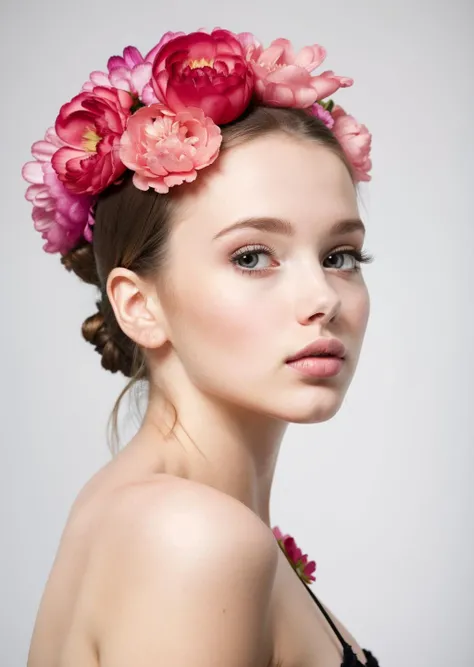 a women with flowers on her head