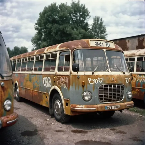 analog film photo <lora:Cloudify-SDXL:0.15>  (colourful graffiti rusty skoda706 bus:1.3) grit stains dynamic view, sky, summer festival, epic
<lora:Skoda706-SDXL:1> <lora:BarnumAtelier-SDXLa:1> <lora:Grit-SDXL:1> . faded film, desaturated, 35mm photo, grainy, vignette, vintage, Kodachrome, Lomography, stained, highly detailed, found footage