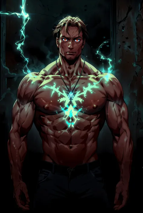 <lora:add_detail:0.6> <lora:EntropyMagic:0.7> (masterpiece, best quality, realistic, detailed, crisp:1.2), intricate details, entropymagic, (1man, ohearn), glowing, shirtless, glowing glyph, <lora:BabyDontHurtMeDogu:0.8> low light, dark room, <lora:epi_noiseoffset2:1>