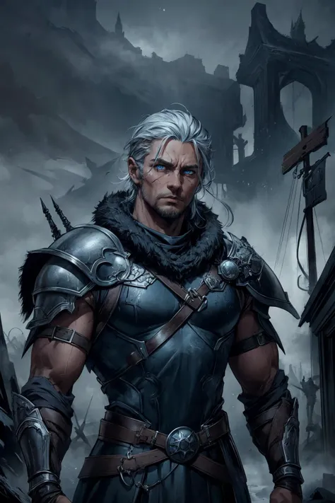 <lora:add_detail:0.5>, <lora:FZB_line_weights:0.4>, <lora:realistic:0.1>, <lora:sharpen-soften:-0.1>,
(1man, thin adult male:1.2), blue eyes, silver hair, mid-fade,
icelandic, battlescars,looking at viewer, solo, upper body, detailed background, (<lora:EntropyMagic:0.6> fantasy, entropymagic theme:1.1), nordic ravager, intense gaze, fury of the old gods, blood soaked, simple muted dark blue fur lined leather vest, helmet, dark storm clouds, viking dark fantasy atmosphere,