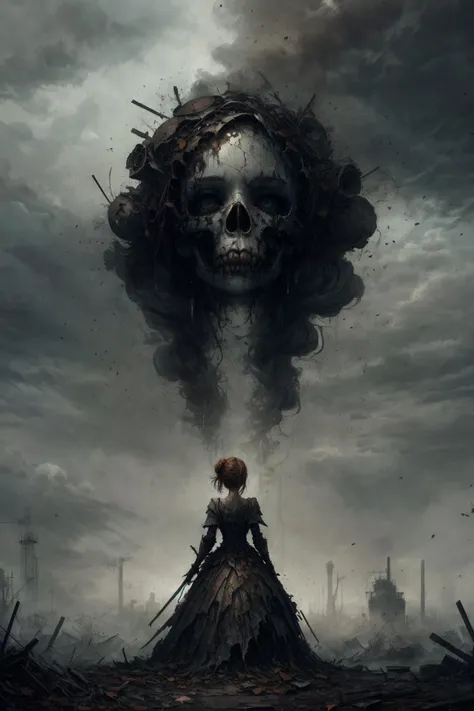 (masterpiece, best quality), stylized digital art, colorful paint style, <lora:add_detail:1>
1 girl, adult woman, grey eyes, medium blonde updo hairstyle,
solo, (full body:0.6), looking away, detailed background, detailed face, (<lora:EntropyMagic:0.6> decay, entropymagic theme:1.1), rust-warrior, rusty armor, rusted iron, (rusty:1.05), brown rust, grungy, soot, dynamic pose, abandoned factory in background, low light, shadows, dark clouds, cinematic atmosphere,