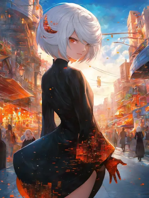 1girl, sageai, (portrait:1.3), standing, long sleeves, black dress, white hair, city <lora:SageAI-XL:1>