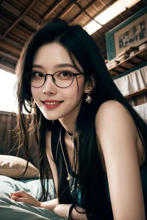 (otherworldly, otherworldly atmosphere, otherworldly appearance), highly insanely detailed, masterpiece, top quality, best quality, highres, 4k, 8k, RAW photo, Caribbean, egyptian,
depth of field, focused, foreshortening,
(dark tunnel, flower field, flower filed, china street:0.9),
(long_hair, long hair), collar, earrings, (Latina:0.5),
(Adult, jav, half naked, nsfw:0.8),
1girl, solo, earrings, jewelry, (glasses), portrait, mole, black hair, lips, black eyes, closed mouth, mole under eye, long hair, <lora:makina69_winter_v2.0.ß1:0.7>,
fisheye, from below,
(air bed, indian slums:1.2), Air Mattress,
(smiling at viewer), (fantasy world)