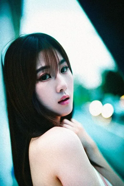 porn photo of a beautiful Korean idol,seduce the audience,sexy,Fujifilm XT3,film still,film grain,cinematic,<lyco:film grainV2:0.6>,<lyco:film grain-amateurV1:0.6>,Model style, professional model,best quality and best aesthetic,Award-winning artistic photos,Outdoors,public places