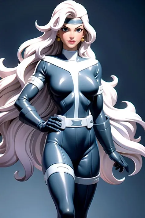 masterpiece, best quality, (upper body:0.5), solo, <lora:CARTOON_SilverSable_aiwaifu-10:0.6>, SilverSable_aiwaifu,aiwaifu,long hair,white hair,bodysuit,lipstick,makeup,earrings,jewelry,headband,gloves,belt,very long hair,superhero,armor,grey eyes,grey hair,grey bodysuit,lips,blue bodysuit,blue gloves,circlet,thigh strap,thighhighs,uniform,wavy hair,skin tight, realistic, photo-realistic,specular details,ultra-detailed, highly detailed, well defined objects, 8k uhd, dslr, soft lighting, high quality, Fujifilm XT3, (high detailed skin:0.3), (absurdres, highres, incredibly_absurdres:0.2),scenery,masterpiece,