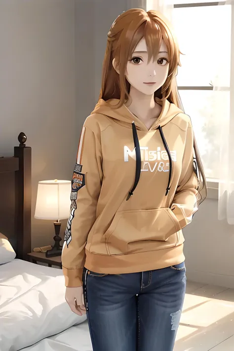 ((masterpiece)), ((best quality)), (slender_body:1.1), (wide_hips:1.2), (narrow_waist:1.2),
Asuna Yuuki, 1girl, long hair, orange hair, long hair, realistic, ultra realistic, hyper realistic, real life, highly detailed, focused,
Hoodie, Jacket, black hoodie, casual hoodiefull pants, Full dress, full sleeve, cute face, close up, focused on face, portraits, blurred background, detailed hair, indoor, window, bed, light, soft light, shadows, detailed shadows
<lora:Asuna Yuuki 2:0.5> <lora:HoodiesLoRA:1>