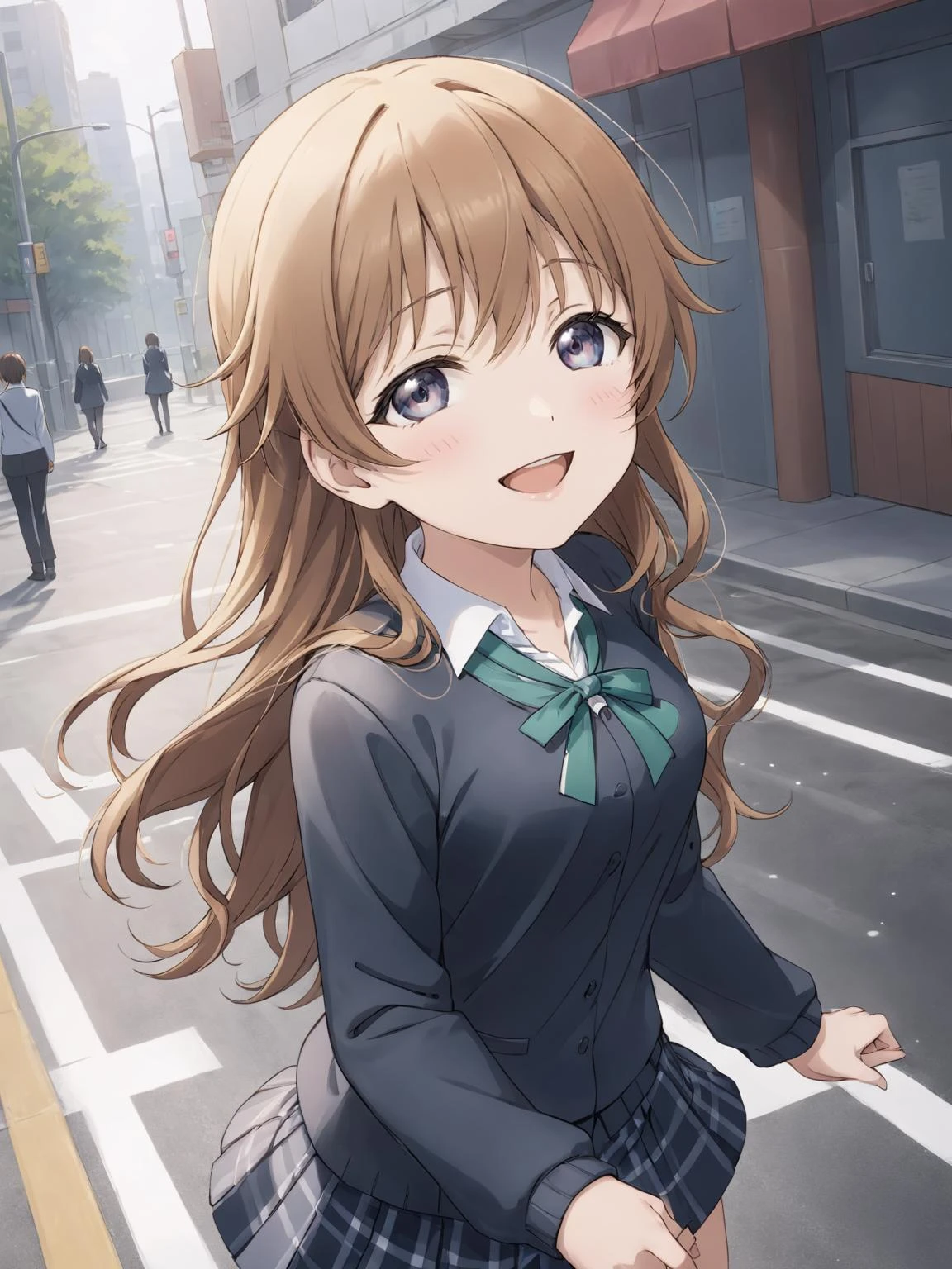 masterpiece, extremely detailed, 1girl, solo, (SimplePositiveXLv2:0.5), <lora:Konoe Kanata XL V1-000009:0.6> Konoe Kanata, school uniform, smile, on the street,