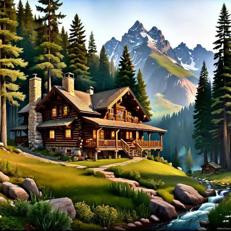 Ultra realistic full body color pencil drawing of a
log cabin in the mountains surrounded by pine trees.
BREAK
Deep dark intense brown background,
Dark theme, dynamic lighting, (soft shadows), (soft focus), (photo realistic), uhd, 8k