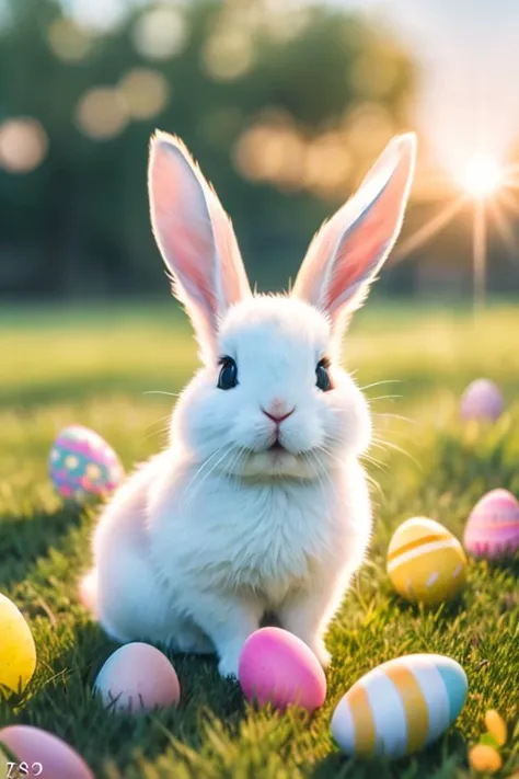 (photo realistic:1.5), (RAW photo, soft lighting, masterpiece:1.2), (high quality, best quality, ultra detailed, highly detailed)
rabbit in a field with (Easter eggs scattered everywhere)