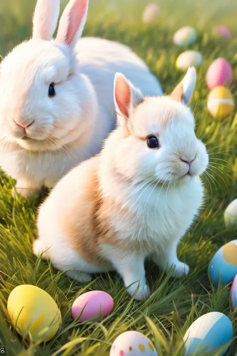 (photo realistic:1.5), (RAW photo, soft lighting, masterpiece:1.2), (high quality, best quality, ultra detailed, highly detailed)
rabbit in a field with (Easter eggs scattered everywhere)