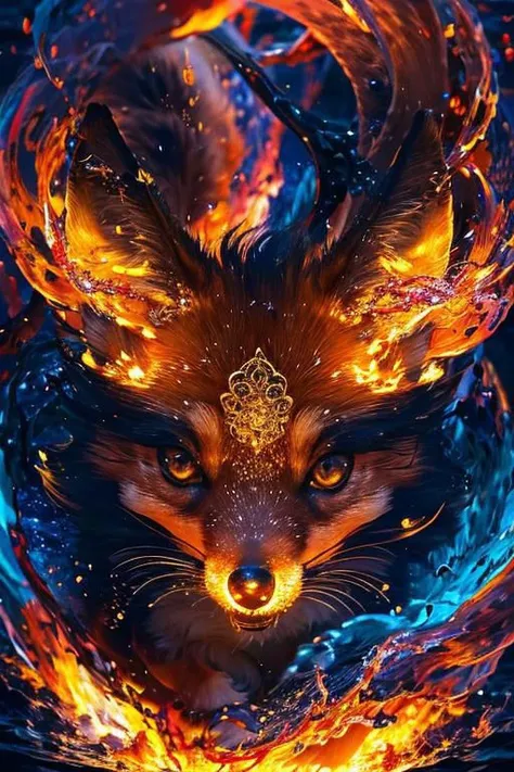 (8k, RAW photo, highest quality),hyperrealistic,intricate abstract,intricate artwork,abstract style,mesmerizing [fire:fox:0.2]