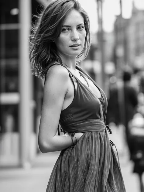 masterpiece, best quality,  ASR <lora:annasophiarobbv01:1>, woman, solo, looking at camera, photograph, high resolution, 8k,  walking down city street, realistic, photo, depth of field,