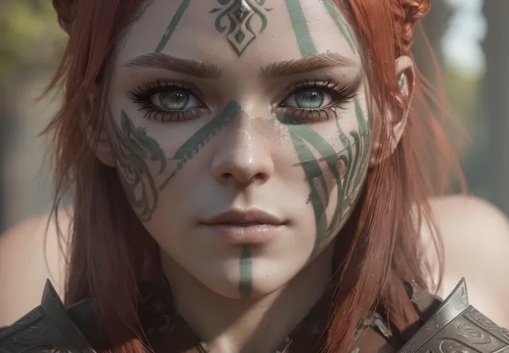 masterpiece, best quality, octane render, intricate detail, Aela, 3 lines war paint, insanely detailed eyes, beautiful face, detailed dark red hair, skin pores,
(masterpiece:1.3), (best_quality:1.3), (ultra_detailed:1.3), 8k, extremely_clear, realism, (ultrarealistic:1.3)
<lora:rigRedheadsInGames_v10:.8>