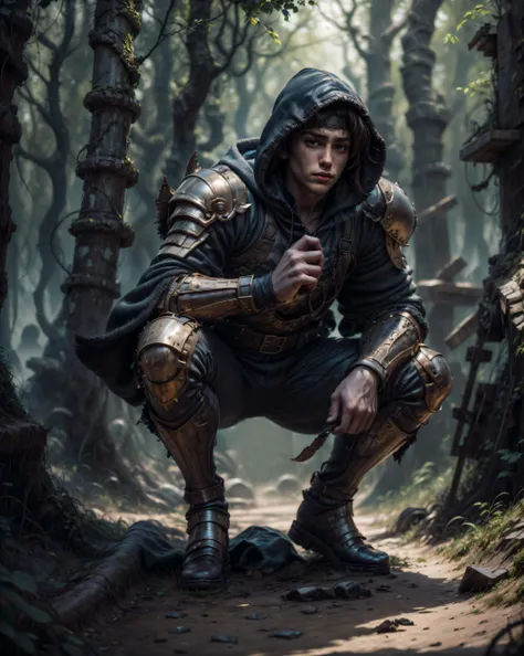 ((best quality)), ((masterpiece:1.2)), (extremely detailed), (3D, high-resolution, octane render, ray-tracing, hyper-realistic, accurate anatomy, flawless, depth of field, cinematic lighting), Full body, lifelike portrayal of a Blademaster. His sturdy form donned in masterfully crafted armor, eyes gleaming with strategic brilliance. On a battlefield strewn with fallen foes, his dual blades cut through the air, a whirlwind of steel reflecting the morning sun, <lyco:EnvySuperMix:0.5>, <lora:hipoly_3dcg_v7-epoch:0.5> 3d, realistic, <lora:add_detail:0.35>, <lora:more_details:0.35>, <lyco:miniatureWorldStyle:0.25> mini\(ttp\), isometric world, landscape terrain, macro-enhanced, <lora:epiNoiseoffset:0.5>, <hypernet:sxzCinematic_500SoftEnough:0.25>, <hypernet:sxzBloom_sxzBloom:0.25>, <lora:SakimiChanStyle_V1:0.5>,  <lora:GoodHands-vanilla:1.1>, <lora:detailed_eye_V2:0.25>,  <lyco:GPTS4 dreamwave:0.25> chaotic entanglement, dream puzzle, spiderweb, layered in brutality, <lyco:delicateArmor:0.15> delicate\(armor\) hooded cloak, armor, shoulder pauldron,  <lora:LowRA:0.15>