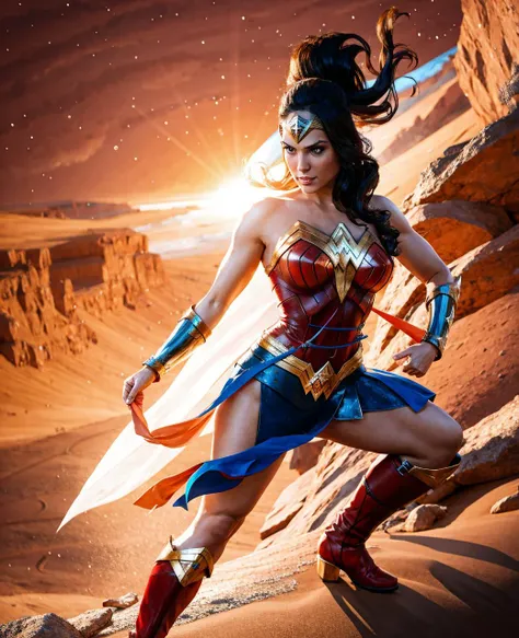 -- Wonder-Woman on mars, Winner of the Animal Superhero Comics Convention Cosplay Contest, featured on ArtStation with a cinematic composition and a dramatic hero pose