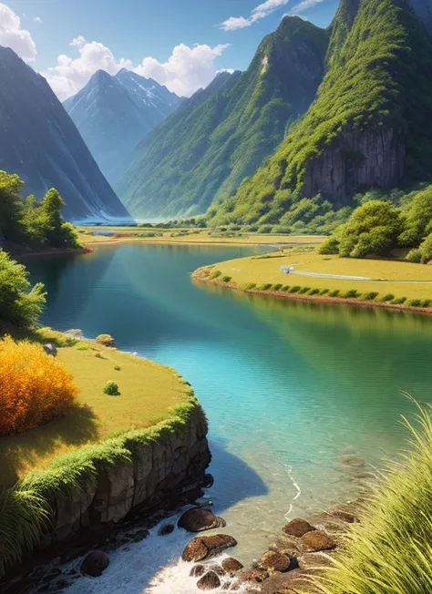 landscape,water,(extremely detailed CG unity 8k wallpaper), most beautiful artwork in the world,professional majestic oil painting,intricate, High Detail, Sharp focus, dramatic, photorealistic painting art