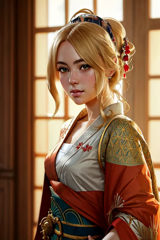 modelshoot style, (extremely detailed CG unity 8k wallpaper), full shot body photo of the most beautiful artwork in the world, medieval armor, professional majestic oil painting by Ed Blinkey, Atey Ghailan, Studio Ghibli, by Jeremy Mann, Greg Manchess, Antonio Moro, trending on ArtStation, trending on CGSociety, Intricate, High Detail, Sharp focus, dramatic, photorealistic painting art by midjourney and greg rutkowski
<lora:Character Yoimiya hardpruned:0.8> 1girl, yoimiya \(genshin impact\), upper body, stunningly attractive, kimono, Japanese clothes, blonde hair