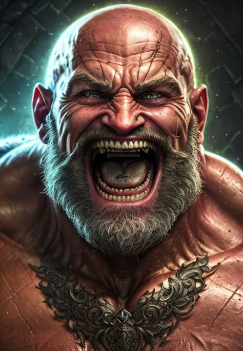 a portrait of a laughing, toxic, muscle, god, elder, epic realistic, faded, (((hdr))), hyperdetailed, cinematic, warm lights, intricate details, muscle