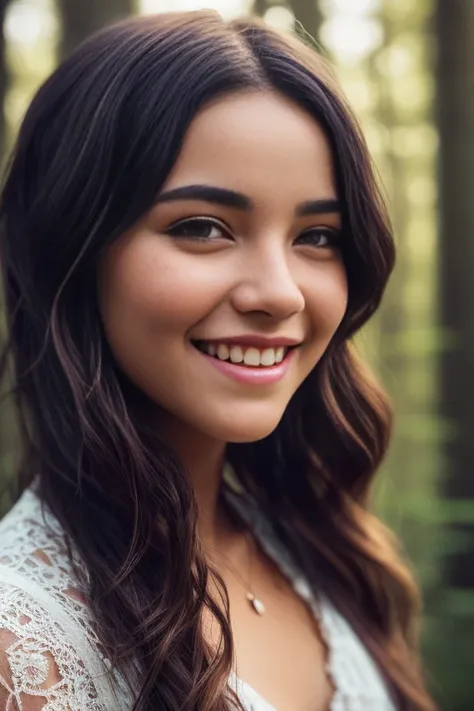 full body photo of a beautiful [girl | woman]  standing in the forest, wispy hair, contrast, texture, realism, high quality, film grain, Fujifilm XT3, insane details, intricate details, hyperdetailed, soft cinematic light, adobe lightroom, photolab, intricate, highly detailed, muted colors, insane details, intricate details, hyperdetailed, soft cinematic light, adobe lightroom, photolab, intricate, highly detailed, muted colors, masterpiece, (close up portrait of a smiling girl) , (backlighting), (intricate, octane render, highly detailed, 8k, hdr, uhd, high quality, professional, Unreal engine,Trending on artstation), lens flare, shade